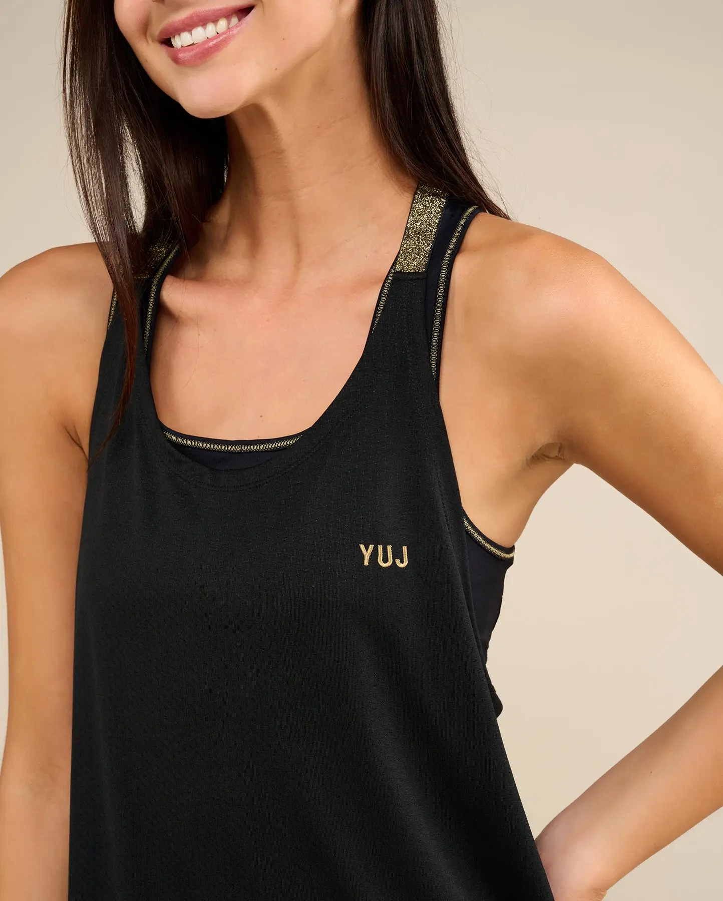 Débardeur de yoga noir et gold LEOTEE - Image 3